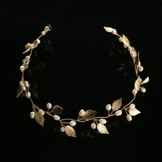 Pearl Flower Leaf Headband Crown – Elegant Bridal Wedding Hairpiece - Image 5
