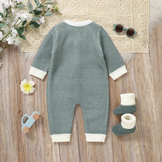 Cozy Knitted Baby Romper Set with Boots - Long Sleeve Jumpsuit - Image 3