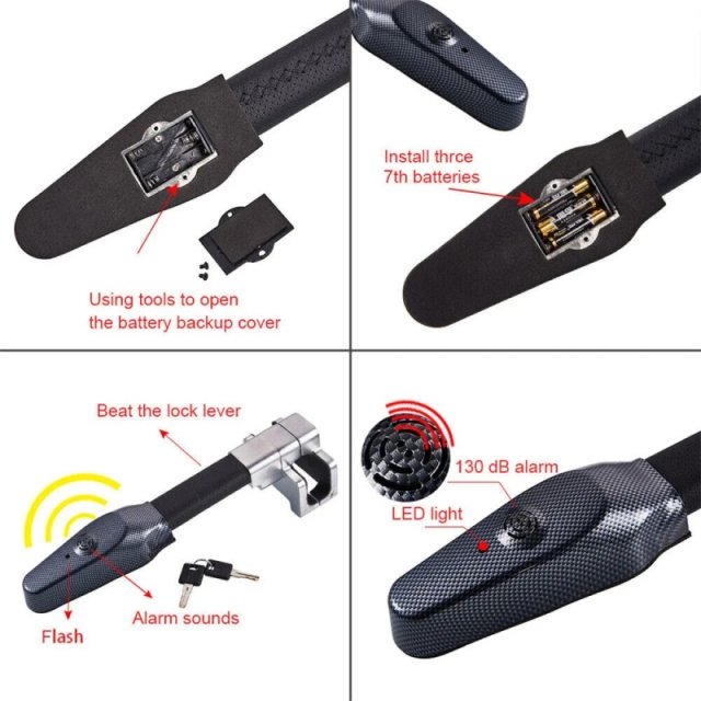 Heavy-Duty Anti-Theft Car Steering Wheel Lock with Alarm - Image 3
