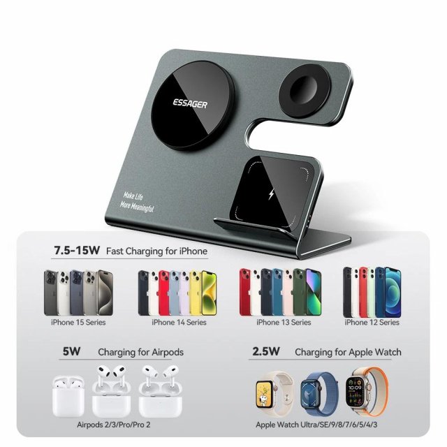 3 in 1 Magnetic Wireless Charger Stand for iPhone, AirPods, and Apple Watch - Image 3