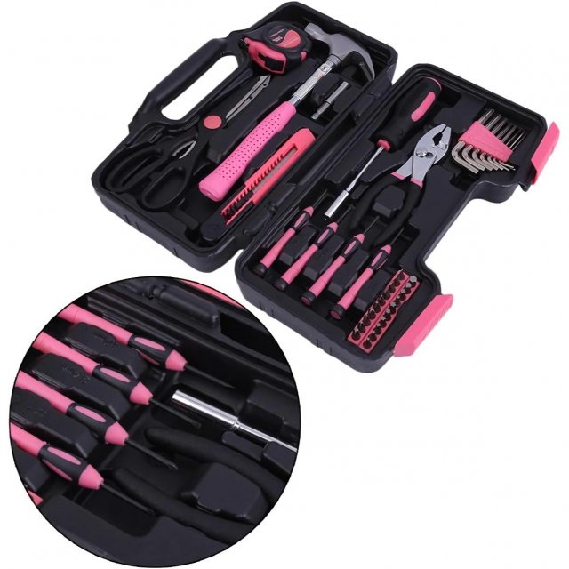 39-Piece Pink Household Tool Kit – Perfect for Home, Office, Garage & Dorm Use - Image 4