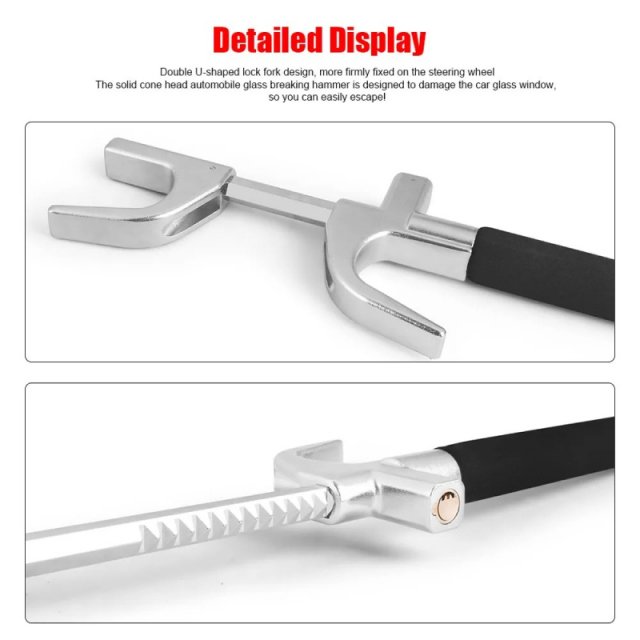 Adjustable Universal Car Anti-Theft Steering Wheel Lock with Emergency Hammer - Image 4