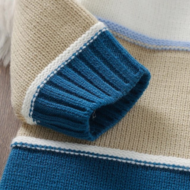 Striped Knit Romper with Turn-Down Collar - Image 6