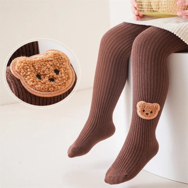 Adorable Girls' Cartoon Bear Tights for Toddlers and Kids - Image 2