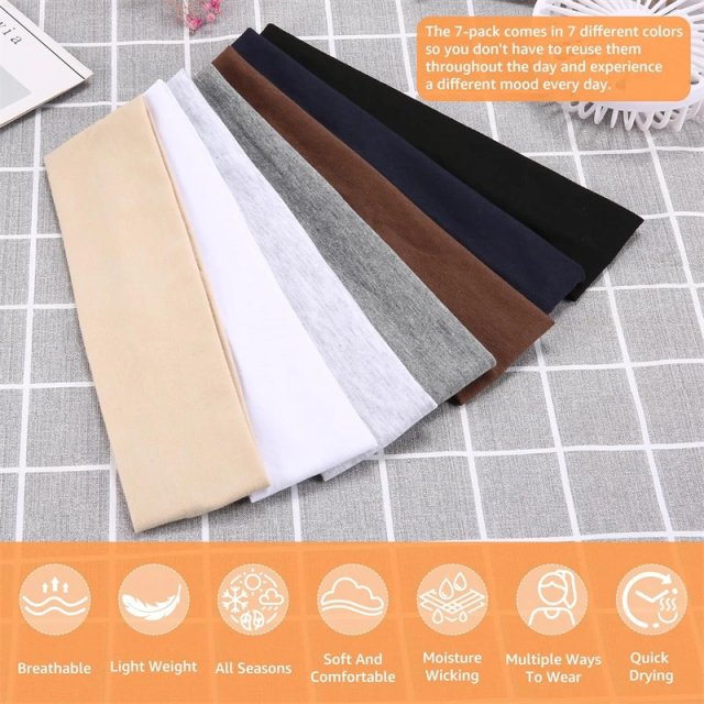 7-Piece Fashion Solid Color Soft Elastic Headbands for Yoga, Sports & Everyday Use - Image 3