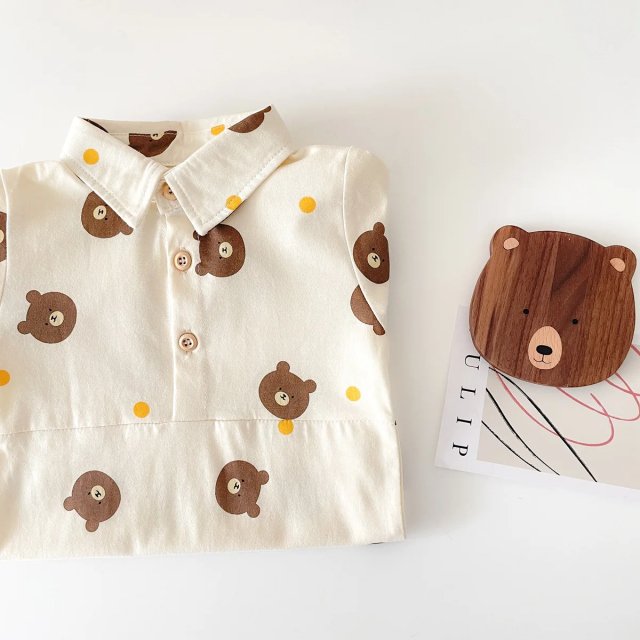 Unisex Baby Rompers Long Sleeve - Cute Bear Design, 100% Cotton - Image 4