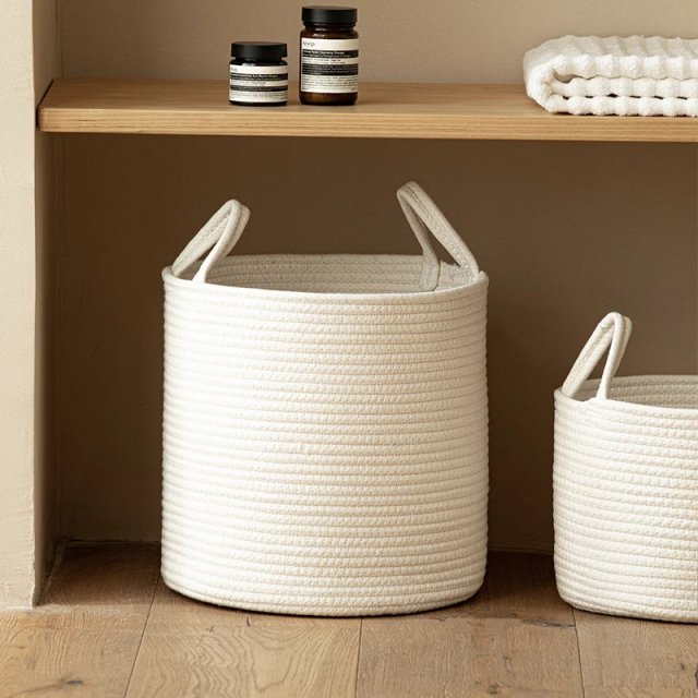 Solid White Cotton Rope Toy Storage & Laundry Basket - Image 5