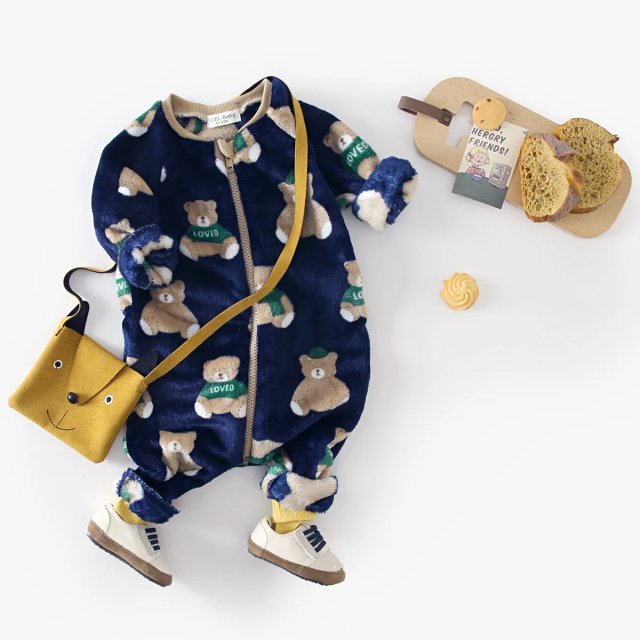 Adorable Bear Fleece Long Sleeve Winter Baby Romper – Cozy Zipper Toddler Jumpsuit - Image 3