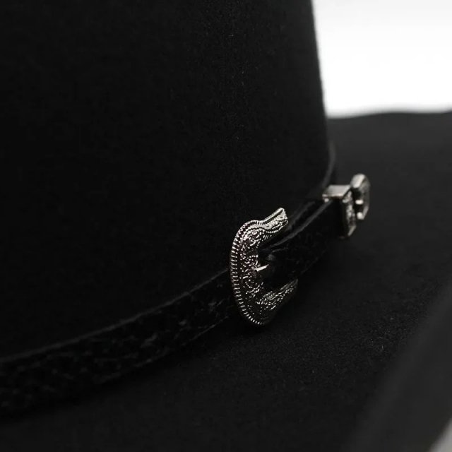 Black Roll Brim Fedora Cowboy Hat - Image 4