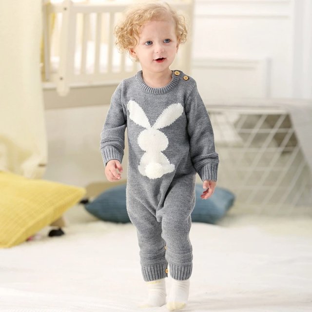 Adorable Knitted Baby Romper with 3D Rabbit Design - Image 6