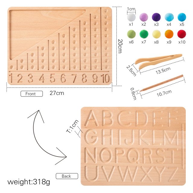 Double-Sided Wooden Montessori Letter Tracing and Counting Board - Image 9
