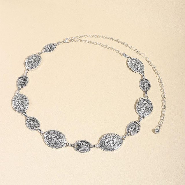 Retro Chic Women's Metal Waist Chain Belt - Circle Carved Design, High Fashion Accessory - Image 4