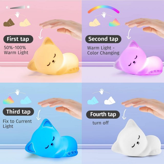 USB Rechargeable Soft Silicone Cat Night Light - Image 5