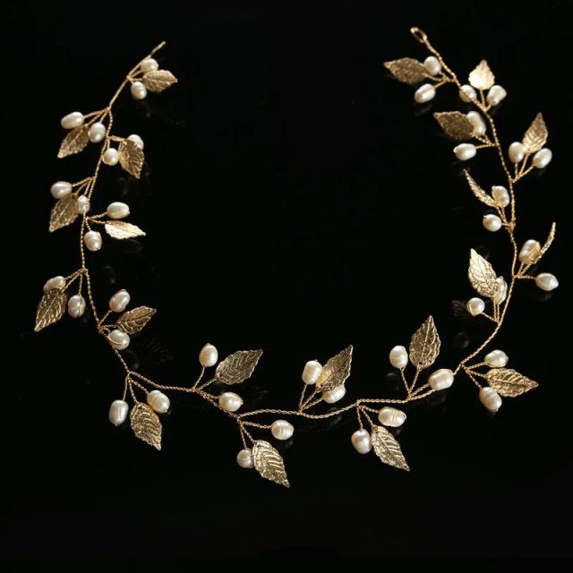 Pearl Flower Leaf Headband Crown – Elegant Bridal Wedding Hairpiece - Image 6