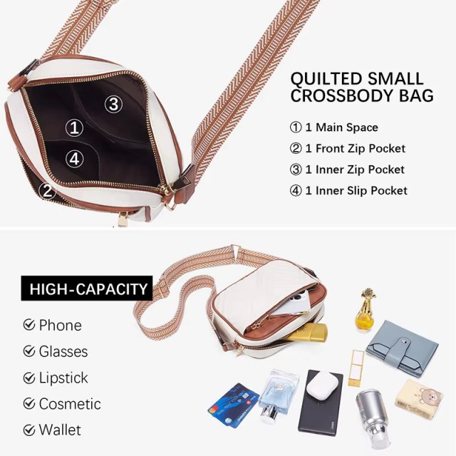 Quilted Embroidered Grid Shoulder Bag - Image 3