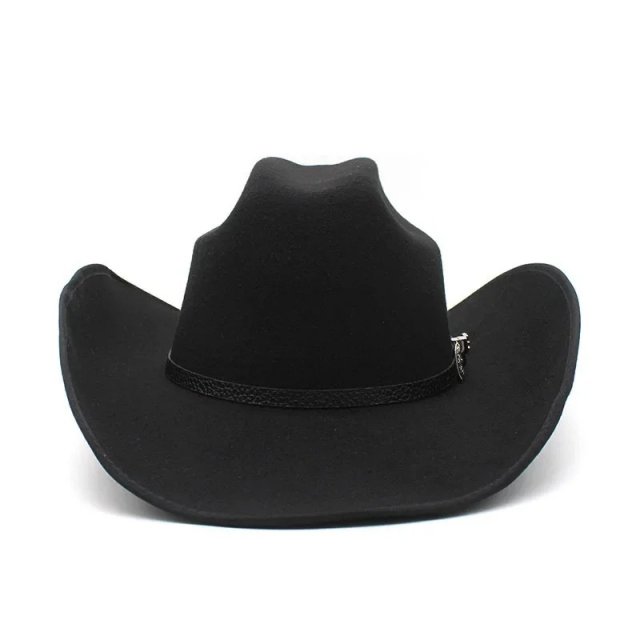 Black Roll Brim Fedora Cowboy Hat - Image 3