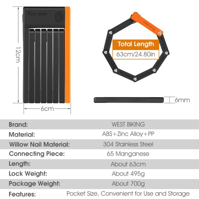 Foldable Anti-Theft Bicycle Lock - Secure, Lightweight & Portable Bike Chain Lock - Image 6