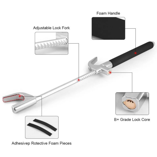 Adjustable Universal Car Anti-Theft Steering Wheel Lock with Emergency Hammer - Image 5