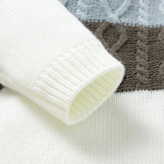 Cozy Knit Newborn Baby Romper - Long Sleeve Striped Infant Jumpsuit - Image 5