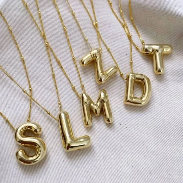 18K Gold Plated Chunky Bubble Initial Necklace - Image 4
