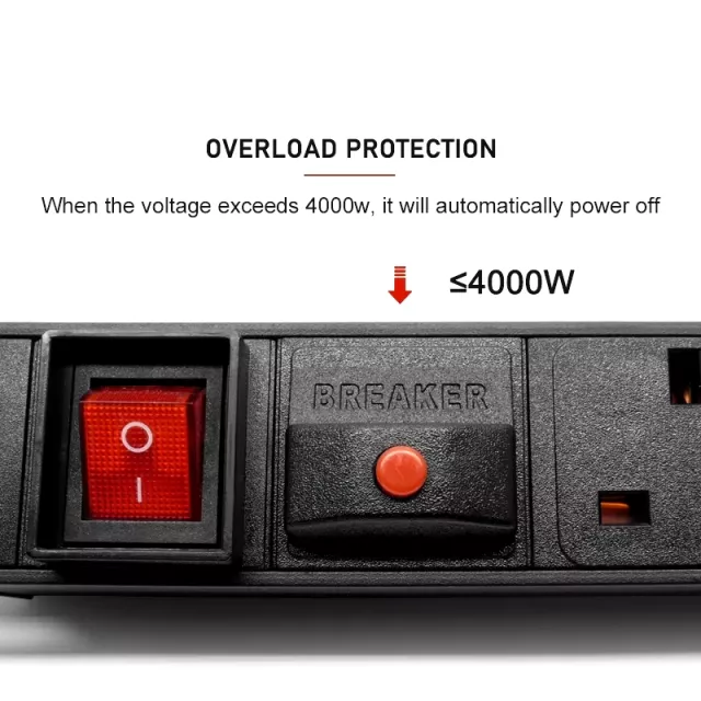 UK Socket Power Extension with Overload Protection and Double Break Switch – 2M - Image 4