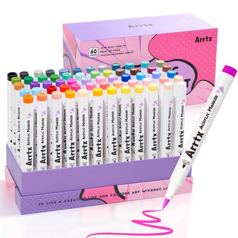 60 Colors Acrylic Paint Markers Brush Tip