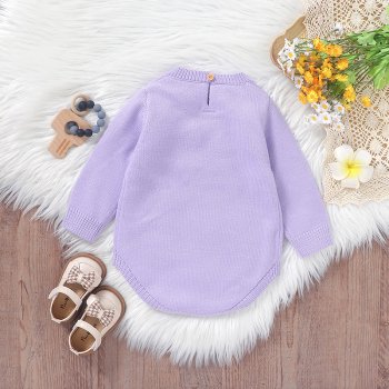 Adorable Knitted Baby Bodysuit with Floral Embroidery