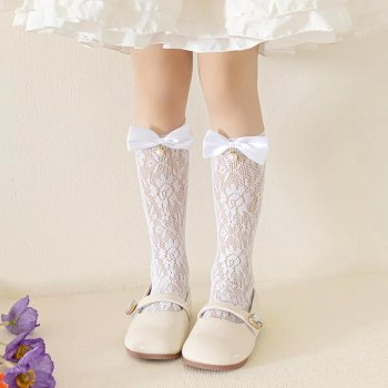 Baby Girl Lace Mesh Knee High Socks with Sweet Bow