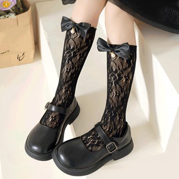 Baby Girl Lace Mesh Knee High Socks with Sweet Bow