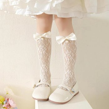 Baby Girl Lace Mesh Knee High Socks with Sweet Bow