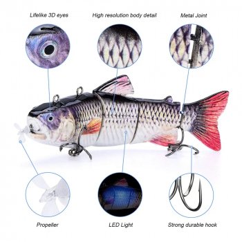 Electric Rechargeable Fishing Lure with LED Light & Robotic Swimming Action