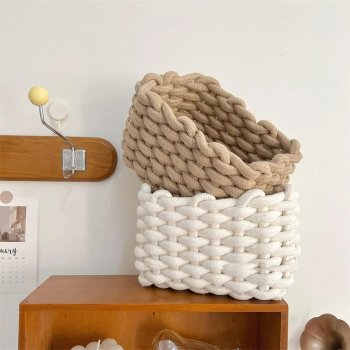 Hand-Woven Cotton Rope Storage Basket