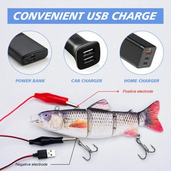 Electric Rechargeable Fishing Lure with LED Light & Robotic Swimming Action