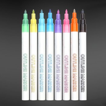 Double Line Glitter Marker Pens – 8 Colors Fluorescent Outline Set for DIY Crafts, Card Writing, and Drawing