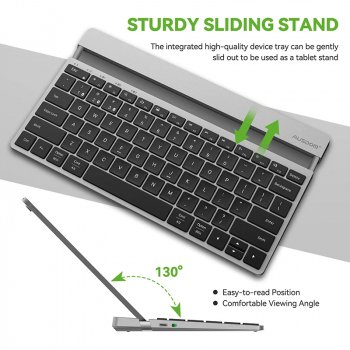 Bluetooth 5.1 Wireless Rechargeable Slim Keyboard with Sliding Stand