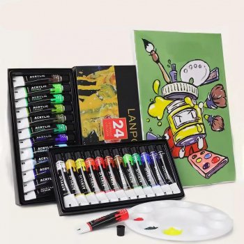 12/24 Colors Acrylic Paint Set - Professional Artist Pigment for Canvas, Fabric, Glass, and More