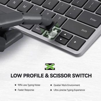 Bluetooth 5.1 Wireless Rechargeable Slim Keyboard with Sliding Stand