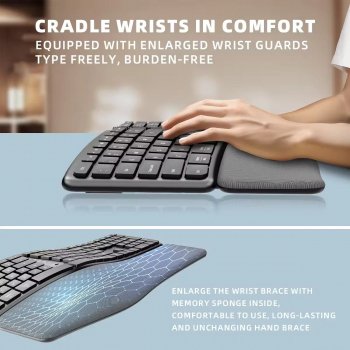 Ergonomic Multi-Device 2.4G Wireless Bluetooth Keyboard with Palm Rest