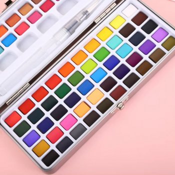 Professional Watercolor Paint Set with Glitter in Portable Metal Box