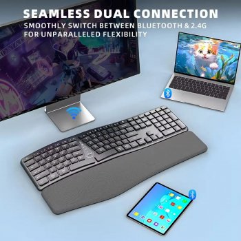 Ergonomic Multi-Device 2.4G Wireless Bluetooth Keyboard with Palm Rest