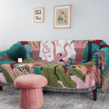 Luxurious Forest Dancer Woven Throw Blanket - Reversible Sofa Cover & Tapestry