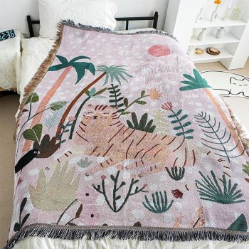 Pink Glasses Tiger Throw Blanket - Nordic Style Cartoon Home Decor & Picnic Mat 125x150cm