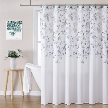 Blue Floral Waterproof Shower Curtain Liner