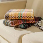 Ethnic Style Woven Sofa Blanket with Wavy Tassels - Cozy Shawl Throw Blanket for Home and Outdoor Use