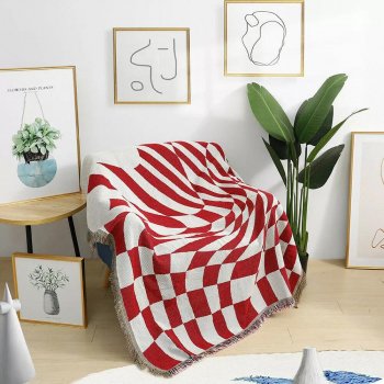 Blue Checkerboard Woven Thread Blanket - Versatile Home & Outdoor Decor