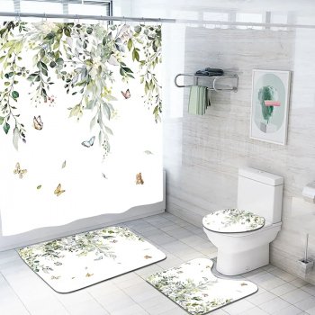 Leaf Pattern Shower Curtain Set