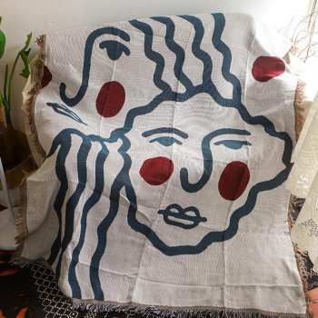 Abstract Line Art Throw Blanket - Soft Cotton Blend Tapestry, 51 x 71 inches