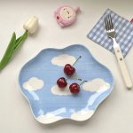 Hand-Painted Blue Sky & Clouds Ceramic Plate
