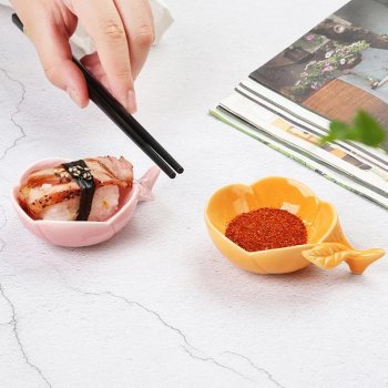 Japanese Ceramic Plum Blossom Chopstick Holder and Sauce Dish