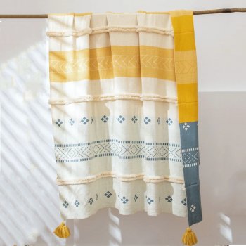 Cozy Cotton Knit Throw Blanket with Tassels